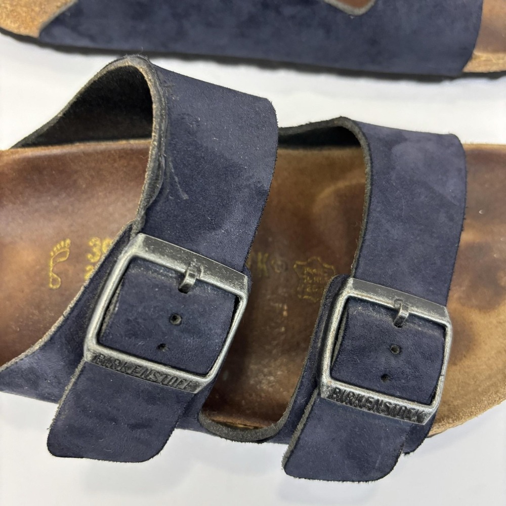 Birkenstock Arizona Sandals Womens 8 39 Blue Suede Shoes Comfort Cork Germany - Picture 5 of 13